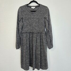 R&D Long Sleeve Textured Knit Ruffle Grey Dress Size S
